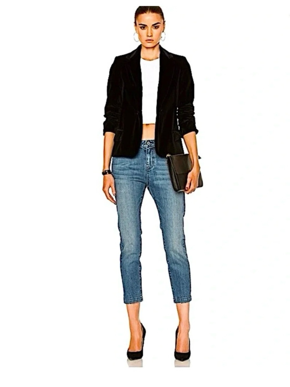 Nili Lotan Tel Aviv Trouser Jeans Slouchy Slim Cropped in Duane Wash